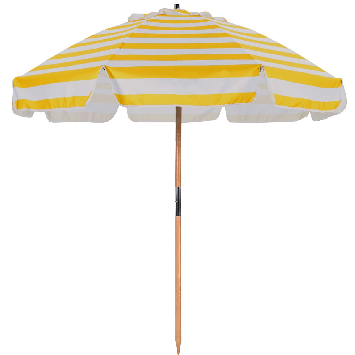 AMMSUN 7.5ft Heavy Duty HIGH Wind Beach Umbrella Commercial Grade Patio Beach Umbrella with Air Vent Ash Wood Pole & Carry Bag UV 50+ Protection Yellow and white stripe