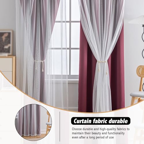 Image of Anytime Double Layer Blackout Curtains 2 Panels,52Wx84L,Wine Red