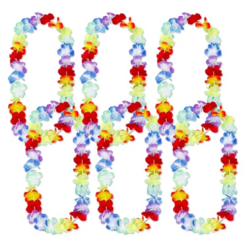 6 PCS Hawaiian Garlands Hawaiian Leis Garlands Colorful Flower Necklaces Flower Garland Necklace Hawaii Party Decorations Beach Garland Theme Party Supplies Hawaii Theme Party Decor Accessories