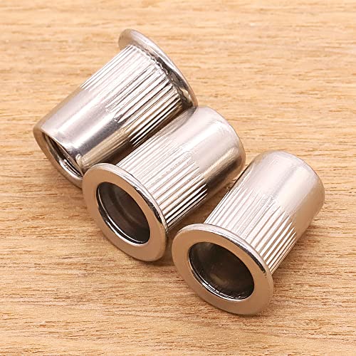 Image of M4-0.7 x 10.5mm Rivet Nut Stainless Steel 304 (18 /8), UNC Flat Head Threaded Insert Rivnuts, Knurled Body, 100 PCS