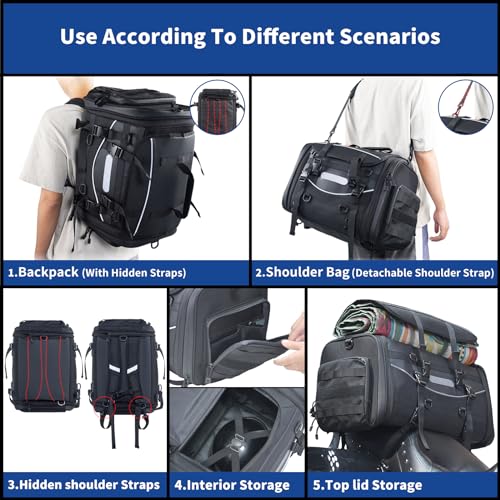 Bolsa Expandible para Maletero de Motocicleta 40-60L, Equipaje de Viaje Universal, Bolsa de Portaequipajes, Bolsa para Casco, Mochila con 6 Correas, Cubierta Impermeable miniatura 4