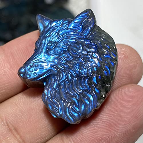 Escultura de Cabeza de Lobo de Cuarzo Labradorita Natural miniatura 4