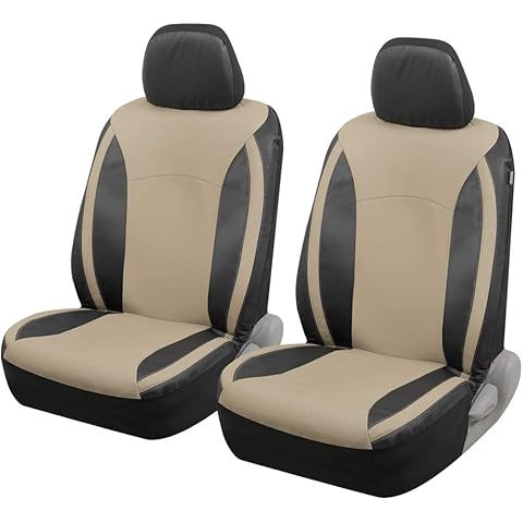 Motor Trend Beige Faux Leather Car Covers for Front Seats – Premium Automotive Bucket Seat Covers, Made for Vehicles with Removable Headrests, Interior Covers for Truck Van SUV