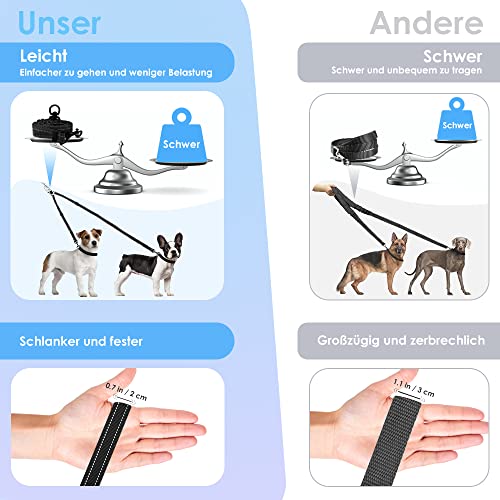 Nasjac Doppelte Hundeleine, kein Verheddern 360° drehbarer Splitter Doppelleine fur Zwei Hunde, verstellbare stoßdämpfende Bungee-reflektierende Leine für Hunde klein mittlere und große Lauftraining