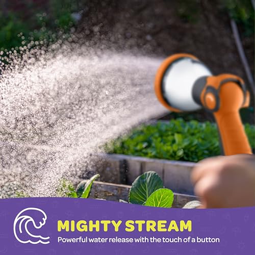 Image of Hose Nozzle [Orange] Heavy Duty Hose Sprayer With 10 Adjustable Watering Patterns. Thumb Control Design, Comfortable Ergonomic Grip, Garden Hose Nozzle for Watering Plants & Lawns /Fun showers /Cleaning