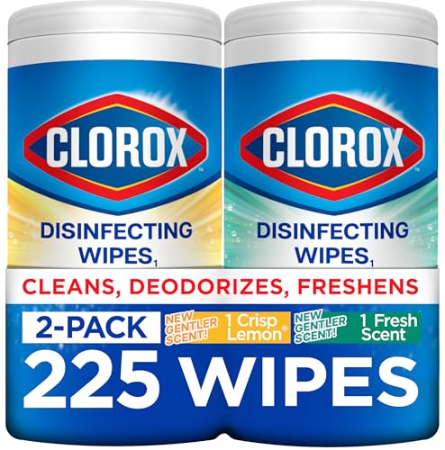 Clorox Disinfecting Cleaning Wipes for Spring Cleaning & Allergy Season, Bleach Free, Fresh Scent and Crisp Lemon, 75 Count Each, Pack of 2