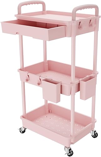 Miniatura 30 de REBECAT - Carrito utilitario de 3 niveles con cajón, hecho de organizador de almacenamiento multifuncional para cocina, baño, sala de estar, oficina