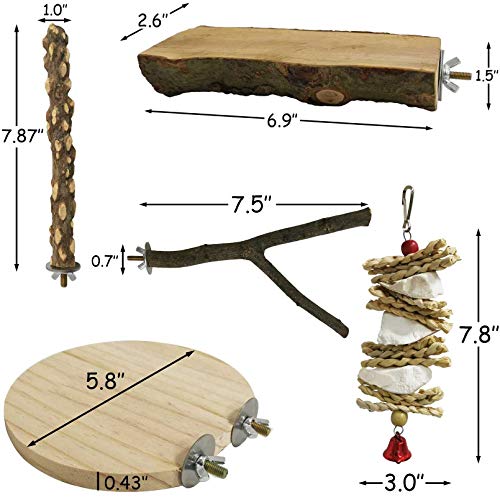 Image of kathson 5PCS Wood Bird Perch Wooden Parrot Stand Toy Parakeet Standing Platform Chew Toys Natural Cuttlebone Paw Grinding Stick Cockatiels Cage Accessories Exercise Toy for Conures Budgies Lovebirds