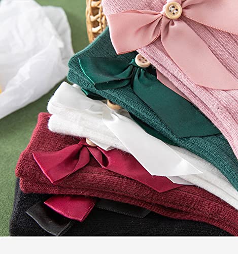 QandSweet Baby Newborn Knee High Socks Seamless Toddler Girls' Big Bow Button Cotton Stockings4