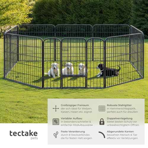 tectake Welpenauslauf 80 cm hoch, 8 Gitter, Welpenlaufstall, Freigehege, Tierlaufstall faltbar, Freilaufgehege, Hundelaufstall mit Tür, für Hunde, Katzen, Hasen, Meerschweinchen, Kleintiere - schwarz