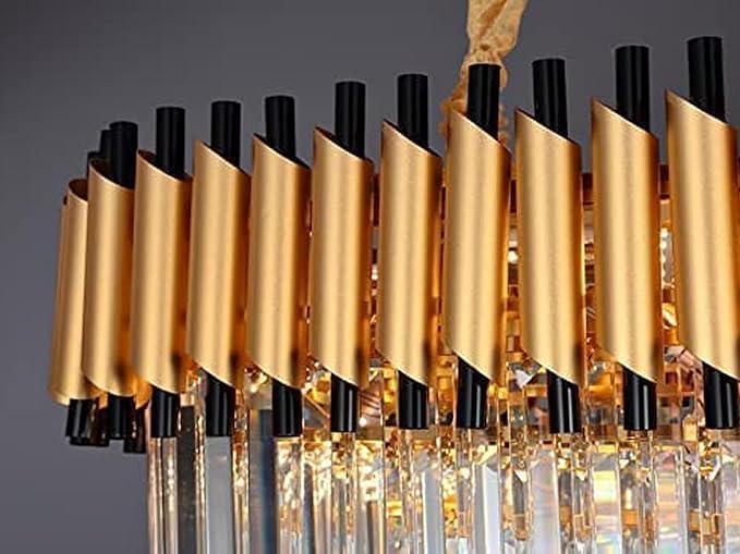 Image of Modern Crystal 500mm Chandelier Gold and Black Round Pendant Ceiling Light Fixture Flush Mount for Dining Room Living Room Bedroom Foyer Hallway Entryway
