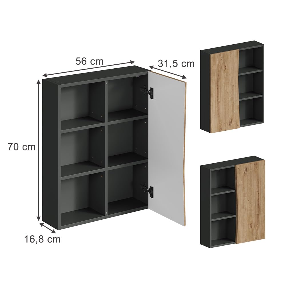 Vicco Armario de baño Willow, Artesano, 56 x 70 cm con 3 Compartimentos Abiertos, Apto para Montaje en Pared y para Diferentes tamaños de baño