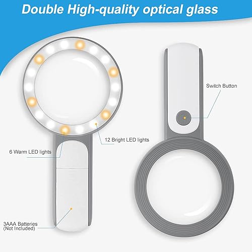 Miniatura 2 de Nazano Lupa con 18 luces LED, lupa grande de mano 30X con 3 modos, lupa iluminada para personas mayores leer, monedas, sellos, mapa, inspección, con