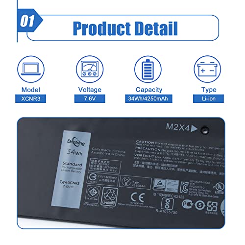 Image of XCNR3 Battery Replace for Dell Latitude 13 7370 Ultrabook Series 0XCNR3 WY7CG WV7CG 0WV7CG 7.6V 34Wh /4250mAh 4-Cells