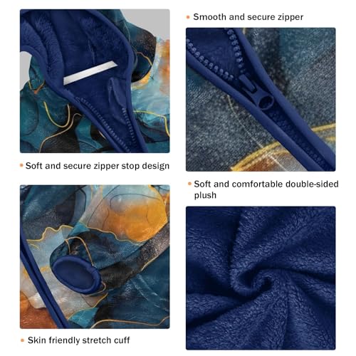 Boys Girls Fleece Jacket Dark Blue Orange Water Texture Kids Warm Hooded Outwear Coat3