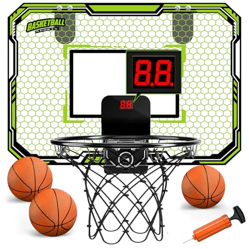 Indoor Basketball Hoop for Kids, Mini Basketball Hoop Basketball Hoops Over The Door with Scoreboard & 3 Balls, Basketball Toys Gifts for 5 6 7 8 9 10 11 12 Year Old Boys Girls