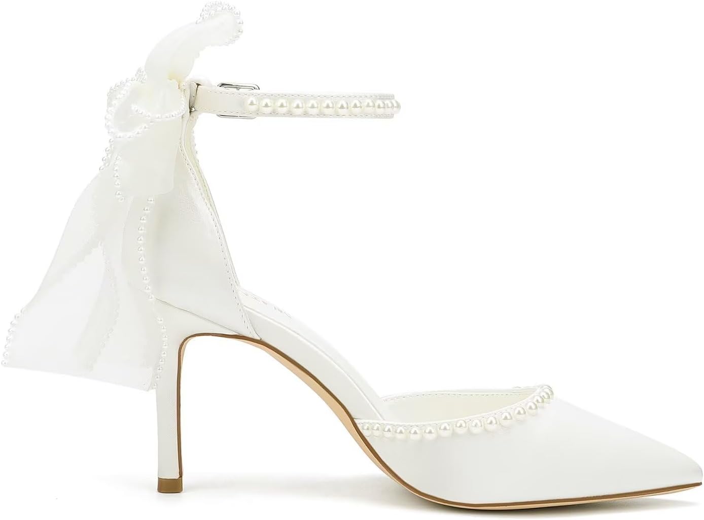 High Heel Wedding Shoes for Bride Pointed Toe Bridal Shoes Pearl Heels Bow Tie Back Wedding Heels - Image 4