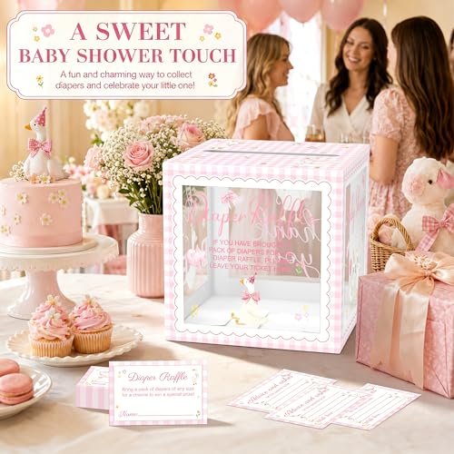 Image of 51 Pcs Goose Diaper Raffle Tickets with Box, Cute Goose Baby Shower Games, Diaper Raffle Cards and Clear Card Box for Gender Reveal Party Decorations and Baby Shower Supplies