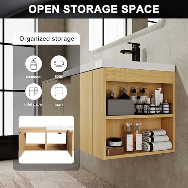 ZeHuoGe Bathroom Vanity Sink Combo for Big Space,Modern Bathroom Cabinet with Sink, Bathroom Sink Cabinet Set (Oak, 47 W)