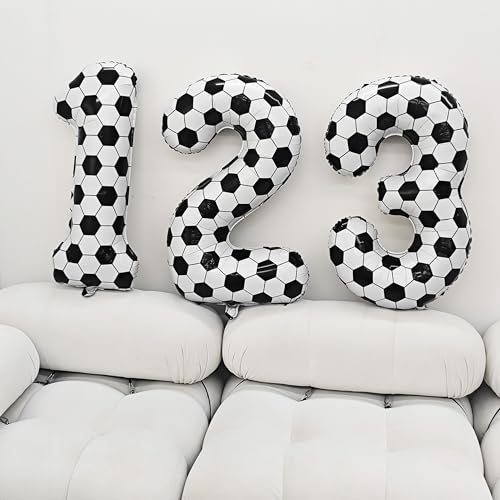 Image of Black White Soccer Number 3 Balloon 3nd Birthday Decoration 40in 3 Balloon | Helium Foil Mylar Balloon World Cup Football Sports Theme Favors for Birthday Party Anniversary Decorations Supplies