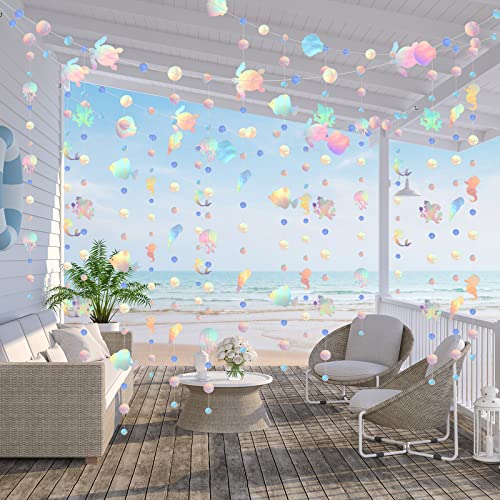 Queekay 52 Fuß Schillernde Meerjungfrauen Party Deko Holografische Meerjungfrauen Girlanden Deko Unter Unterwasser Deko Hängende Papier Schlangen Geburtstag Deko für Babyparty Ozean Thema Party Cover