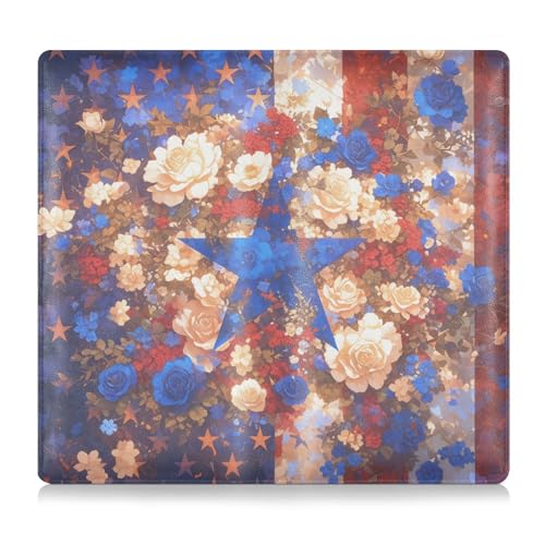 EtherSpher 4th Of July Independence Day Red and Blue Roses Premium Leather Registration and Insurance Card Holder Essential Car Wallet Case for Cards, Essential Document, Driver License Vehicle