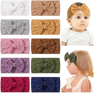 jollybows 10PCS Baby Girl Nylon Headbands Elastic Soft Turban Hair Bows
