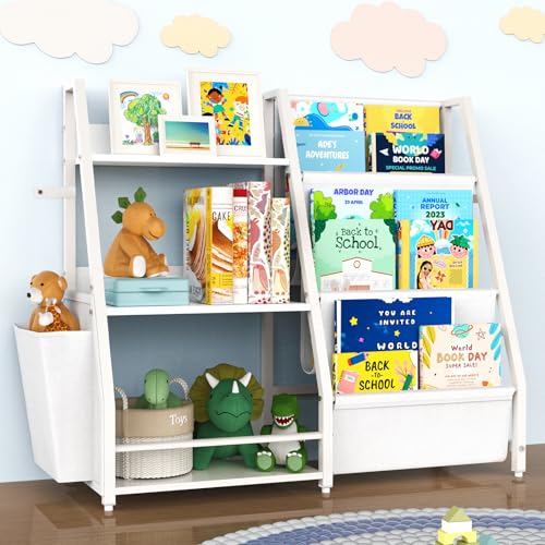 Big Lighting Deals Kids Bookshelf and Toy Organizer, 3 Tier Bookshelf for Kids, Montessori Bookcase Book Shelf for Kids Rooms, Bedroom, Playroom, Nursery, Toy Storage Organizer with Bookshelf