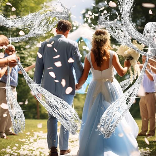 Motionchic 100 Pcs Wedding Wands Bulk 35.4 Inches Long Metallic Foil Christmas Tinsel Sticks With Bells Glitter Foil Tinsel Streamers For Bridal Wedding Send Off Ideas Celebration Supplies thumb #3