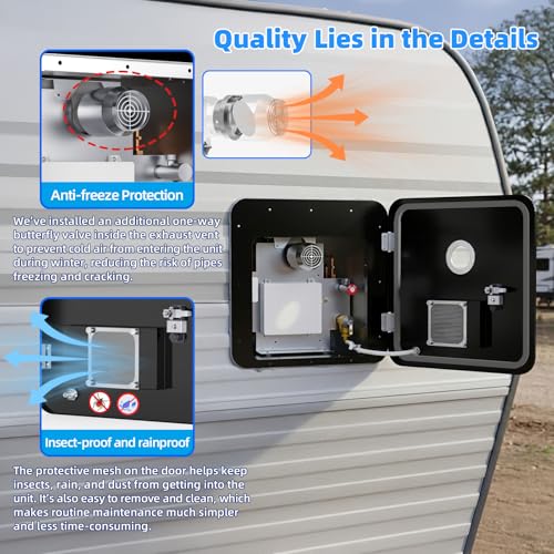 Image of 65,000 BTU RV Tankless Water Heater 15x15 inches, 3.9 GPM Freeze Protection RV On Demand Water Heater, DC 12V Double Water Outlet Tankless RV Water Heater with Controller