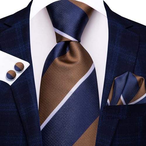 Image of Hi-Tie Mens Paisley Floral Striped Ties Set Silk Necktie and Lapel Pin for Men Pocket Square Cufflinks Set Business Wedding