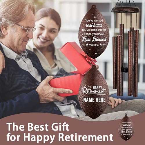 Image of ASTARIN Personalized Happy Retirement Gifts, Custom Name Retirement Wind Chimes for Women Men, Wind Chime Retire Gifts for Co-Workers Boss Friends, Going Away Funny Farewell Gift