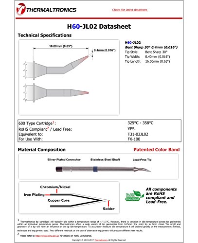 Image of Thermaltronics H60-JL02 Bent Sharp 30deg 0.4mm (0.016in) interchangeable for Hakko T31-03JL02