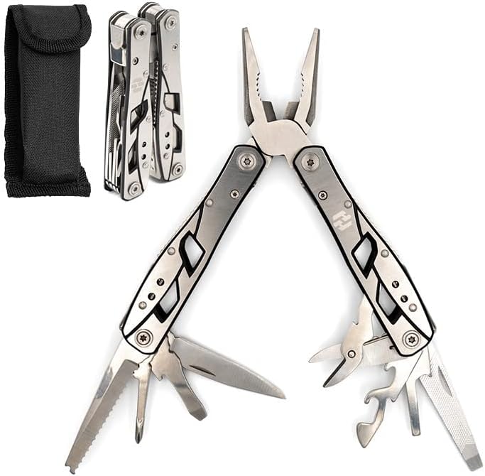 Multitool Plier - 12 In 1 Stainless Steel Pocket Multi Tool With Durable Sheath For Camping, Survival Gear - Safety Locking Camping Accessories With Cutter, Bottle Opener, Screwdriver by Hayvenhurst