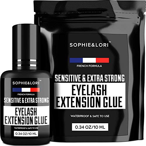 SUPER STRONG Eyelash Extention Glue - 2X Size Lash Glue for Professional Eyelash Extensions - 1 Sec Drying & Maximum Bonding - 0,34OZ - Extra Black Individual Eyelash Glue - Latex FREE Lash Adhesive