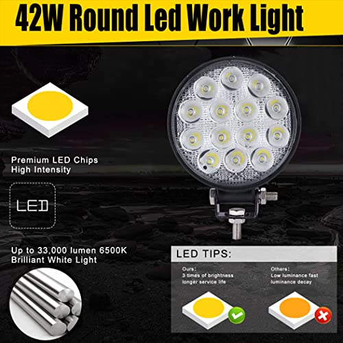 LED Work Lights for Truck MUVKQC 10pcs 4.5Inch Round Light Pods 12-24V Spot Flood/Off-Road LED Light Bars fit for Vehicle ATV SUV UTV 4WD Boat Tractor