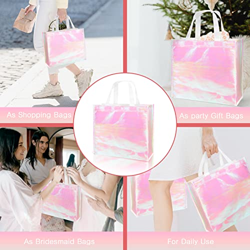 LadyRosian 12 Pcs Reusable Glossy Gift Bag, Non-woven Tote Grocery Bag with Handle, Foldable Party Favor Gift Bags - Image 4