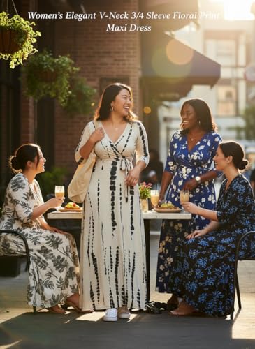 Image of Yajedo Womens Casual Summer Maxi Dress Plus Size Sexy Wrap V Neck 3 /4 Sleeve Sundress with Pockets
