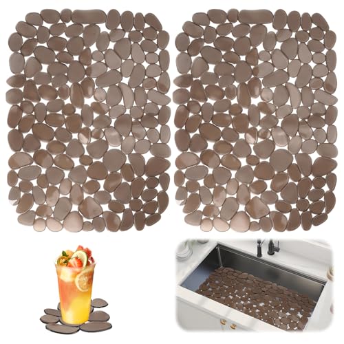 Lot de 2 tapis d'évier 40 x 30 cm - Tapis d'égouttement découpable - En PVC - En forme de galets - Pour la vaisselle, la verrerie, les légumes