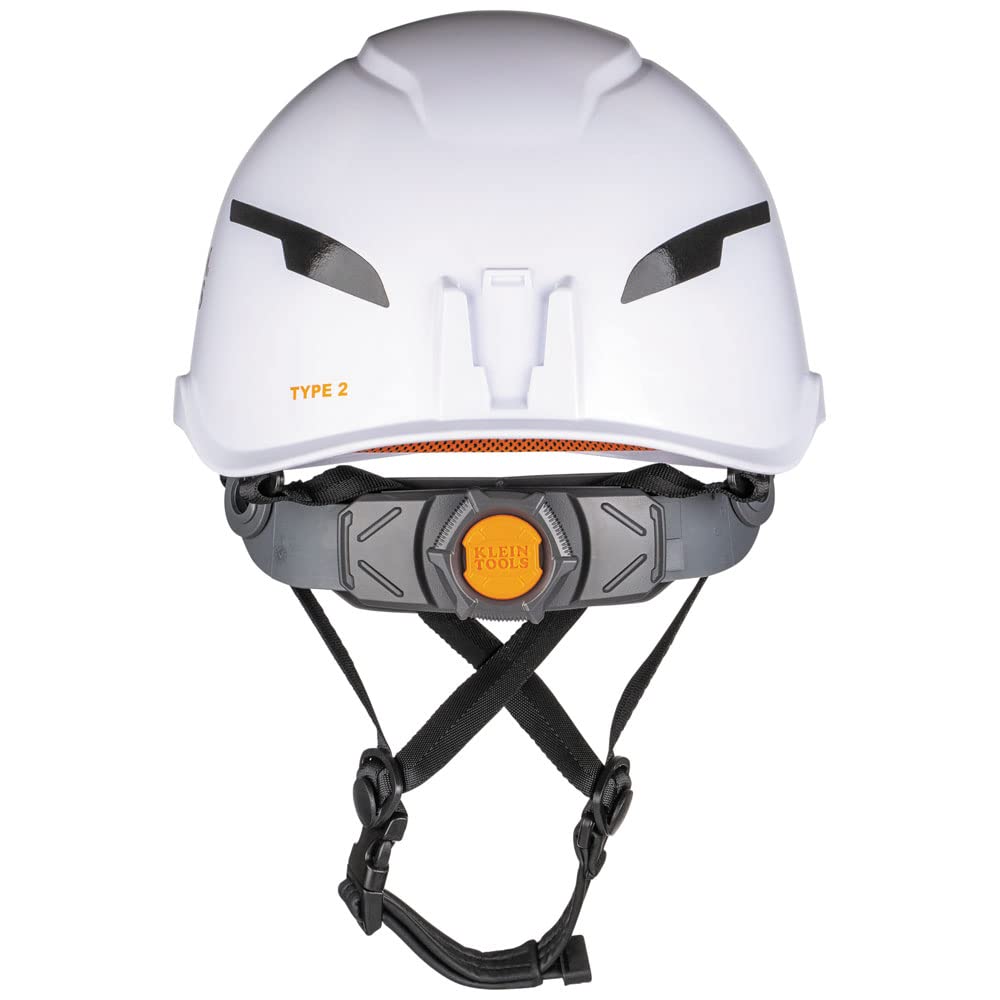 Klein Tools 60525 Casque de sécurité Type 2 avec Lampe Frontale Rechargeable, Non ventilé, Classe E, Blanc