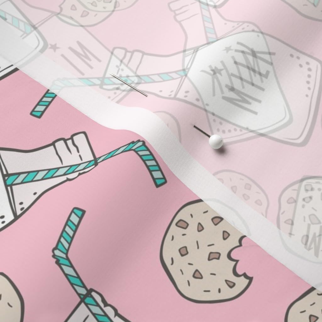 Spoonflower Fabric - Milk Cookies Pink Breakfast Food Sweets Cookie Printed on Chiffon Fabric by The Yard - Sewing Fashion Apparel Dresses Home Decor