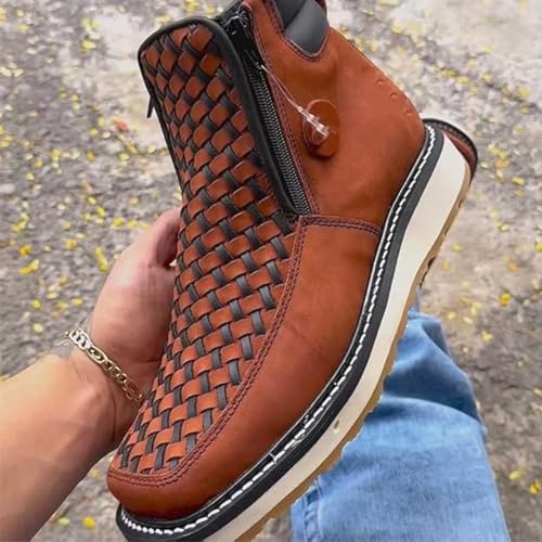 Zenfaze Handcrafted Western Cowboy Boots, Zenfaze Shoes for Men, Square Toe Leather Hand-Woven Cowboy Double Zipper Boot4