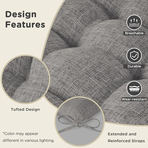 Image of AddGrace Rocking Chair Cushions Indoor with Ties 21x17 /17x17 Light Grey | Non Slip, Textured Fabric, Tufted, Seat & Back Cushion for Living Room, Bedroom, Seniors, Small Antique Rockers, Gliders