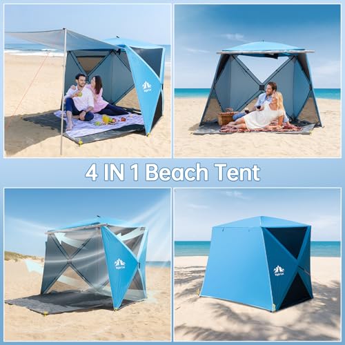 Night Cat Pop-up Beach Tent: 3 4 Persons Beach Shelter with Canopy and Footprint, UPF 50+ UV Protection Backyard Camping Outdoor Canopy Poles Not Included - image 9