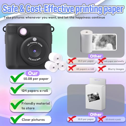 Image of ESOXOFFORE Kids Camera Instant Print, Christmas Birthday Gifts for Kids Age 3-12, Selfie Digital Camera with 1080P Videos,Toddler Portable Travel Cameras Toy for 4 5 6 7 8 9 Year Old Boys Black