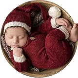 KHC-KHF Christmas Newborn Posing Props Burgundy Santa Crochet Baby Photo Outfit Costume Xmas Baby Photo Props Boy Girl Baby Photoshoot Prop Christmas Gift