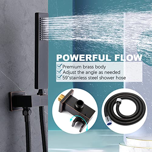 Oil Rubbed Bronze Rain Shower System - 12 Inch Led Ceiling Rainfall Shower With Body Spray Jet And Hand-Held, Thermostatic Shower Faucet Complete Set Brass Valve Included #TOP4