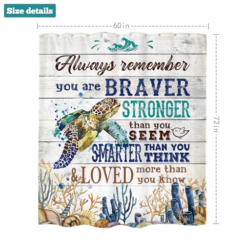 LIGHTINHOME Sea Turtle Quote Shower Curtain 60Wx72H Inches Inspirational Beach Ocean Animal Nautical Rustic Underwater Vintage Wood Cloth Fabric Waterproof Polyester Bathroom Home Decor Set with Hooks - Image 3