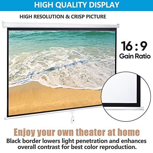 Image of SUPER DEAL 80'' 16:9 HD Projection Screen Foldable Anti-Crease Portable Projector Movie Screen Manual Pull Down for Home Theater Presentation Education Outdoor Indoor Public Display