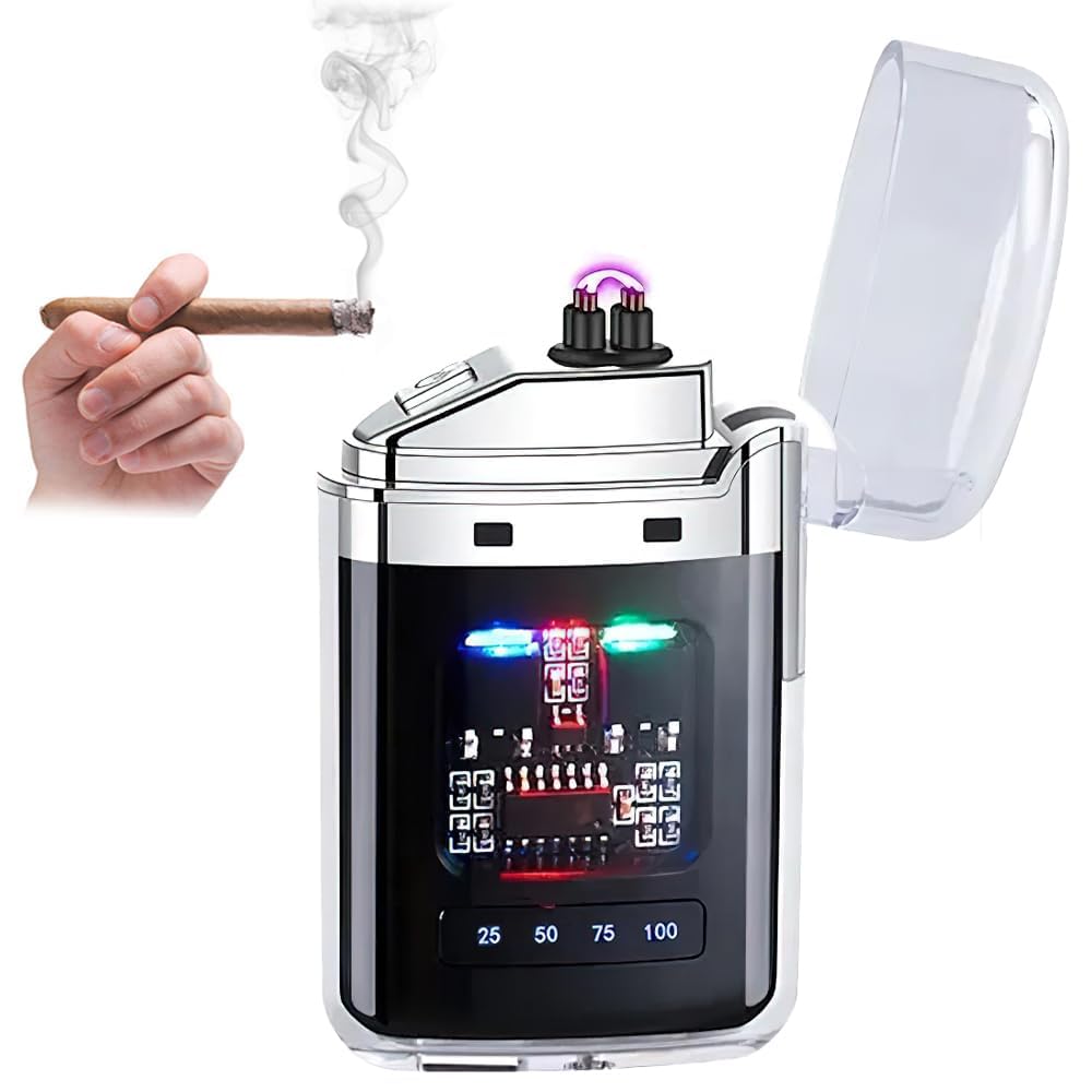 Transparent Electric Plasma Lighter – Windproof Dual Arc USB Rechargeable Pocket Lighter for Smoking, Camping & Outdoor Use – Stylish Cool Design Gift for Men & Women (Clear)